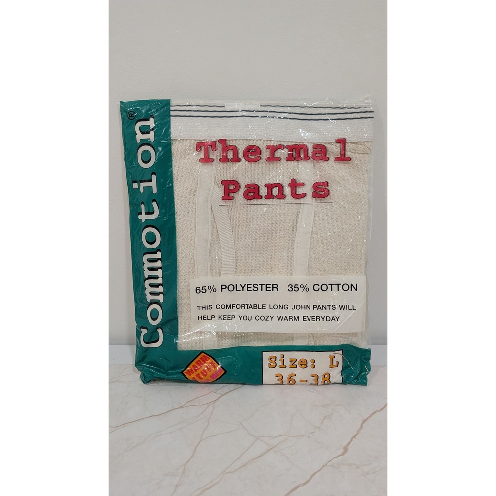 Commotion Vintage Mens Thermal Pants Long Johns Cream Waffle Knit Size L 36-38
